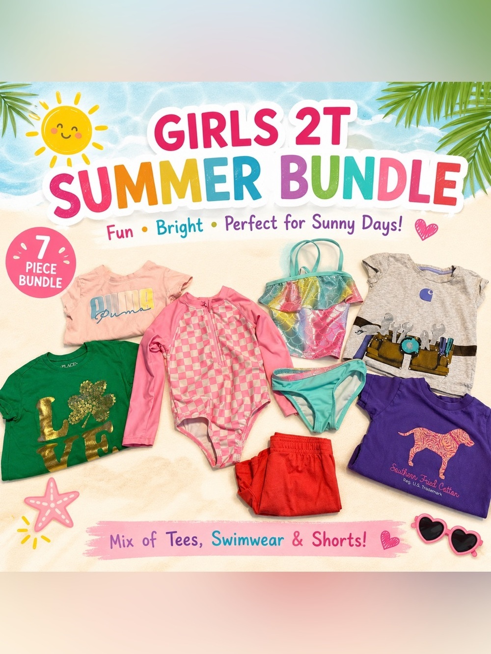 Girls 2T Puma Swimwear & Graphic Tees Bundle - 7 Pieces